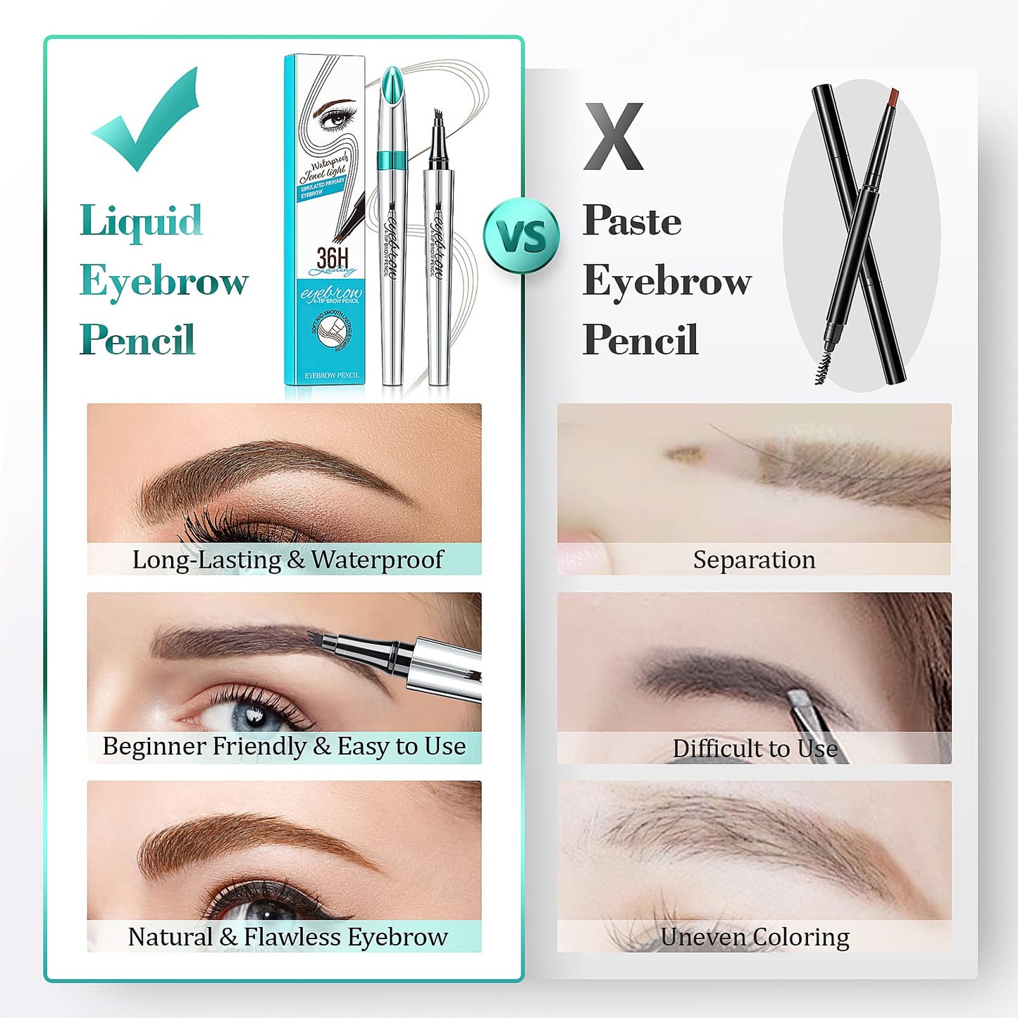 Eyebrow Pencils for Women - Eyebrow Gel with Microblading 4-Fork-Tip, Lift & Snatch Eyebrow Pen, Eyebrow Marker Long-Lasting Waterproof & Smudge-Proof Natural Hair Like Brows