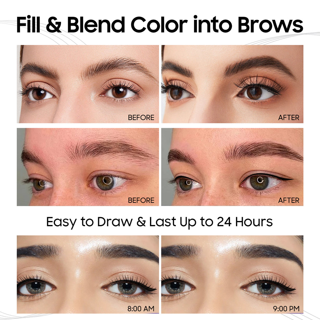 Eyebrow Pencils for Women 2-in-1 Dual-Ended, Microblading Eyebrow Pen 4-Fork-Tip & Precise Brush-Tip, Brow Pen Long-Lasting Waterproof & Smudge-Proof Natural Hair Like Brows