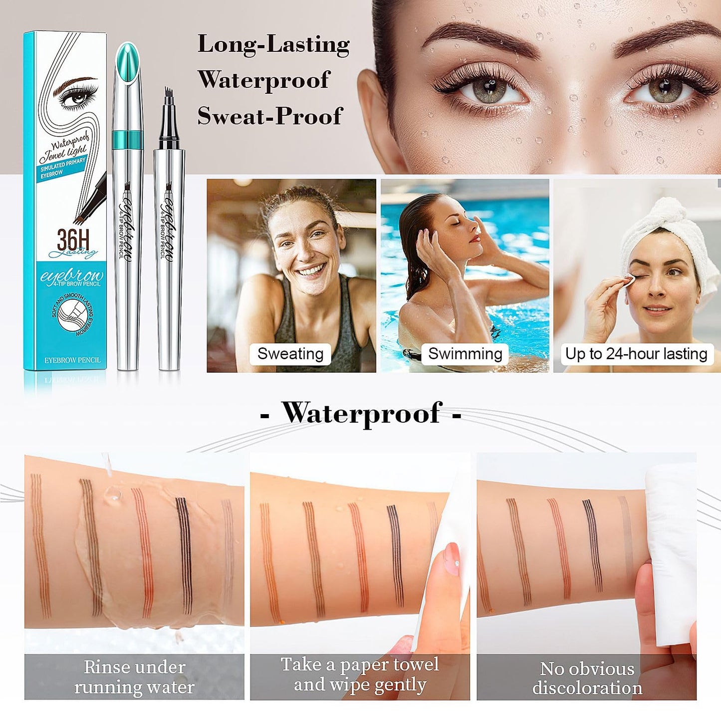 Eyebrow Pencils for Women - Eyebrow Gel with Microblading 4-Fork-Tip,  Lift & Snatch Eyebrow Pen, Eyebrow Marker Long-Lasting Waterproof & Smudge-Proof Natural Hair Like Brows