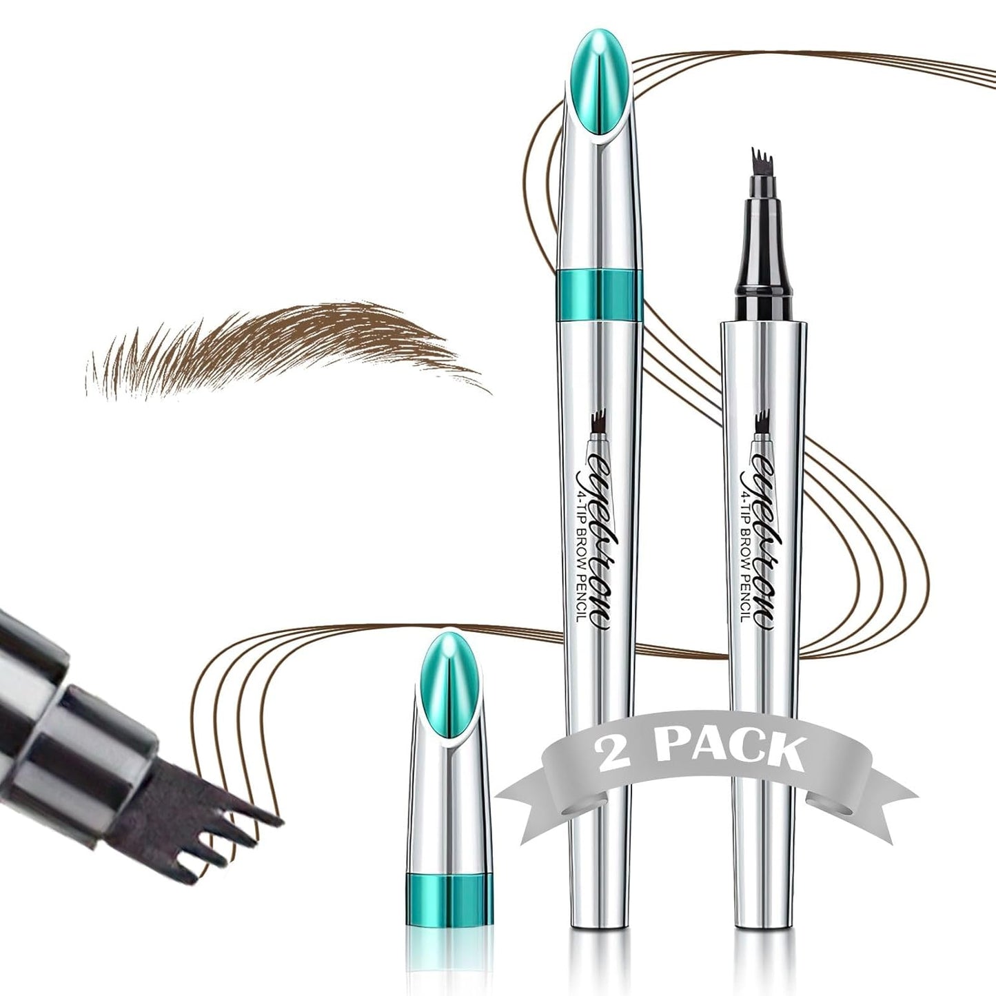 Eyebrow Pencils for Women - Eyebrow Gel with Microblading 4-Fork-Tip,  Lift & Snatch Eyebrow Pen, Eyebrow Marker Long-Lasting Waterproof & Smudge-Proof Natural Hair Like Brows