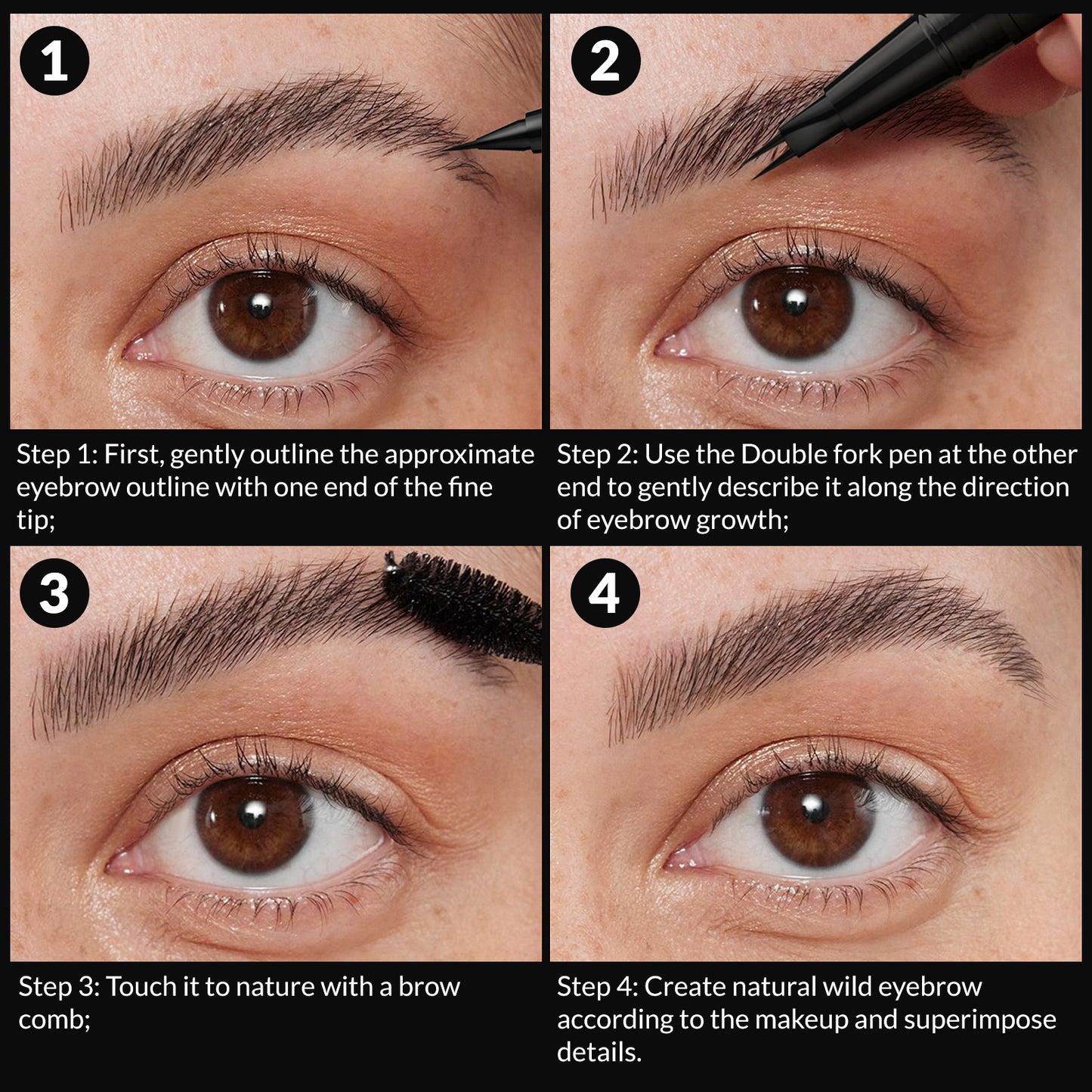Eyebrow Pen Dual-Ended Brow Pencil with 2-Fork Tip & Precise  Brush-Tip, Eyebrow Pencil for Women Waterproof Long-Lasting  Natural Brow Tint