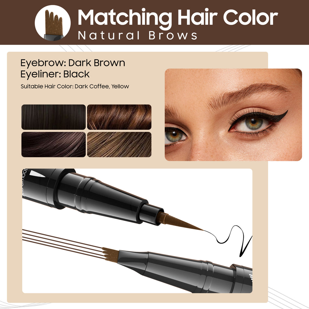 Eyebrow Pencils for Women 2-in-1 Dual-Ended, Microblading Eyebrow Pen 4-Fork-Tip & Precise Brush-Tip, Brow Pen Long-Lasting Waterproof & Smudge-Proof Natural Hair Like Brows