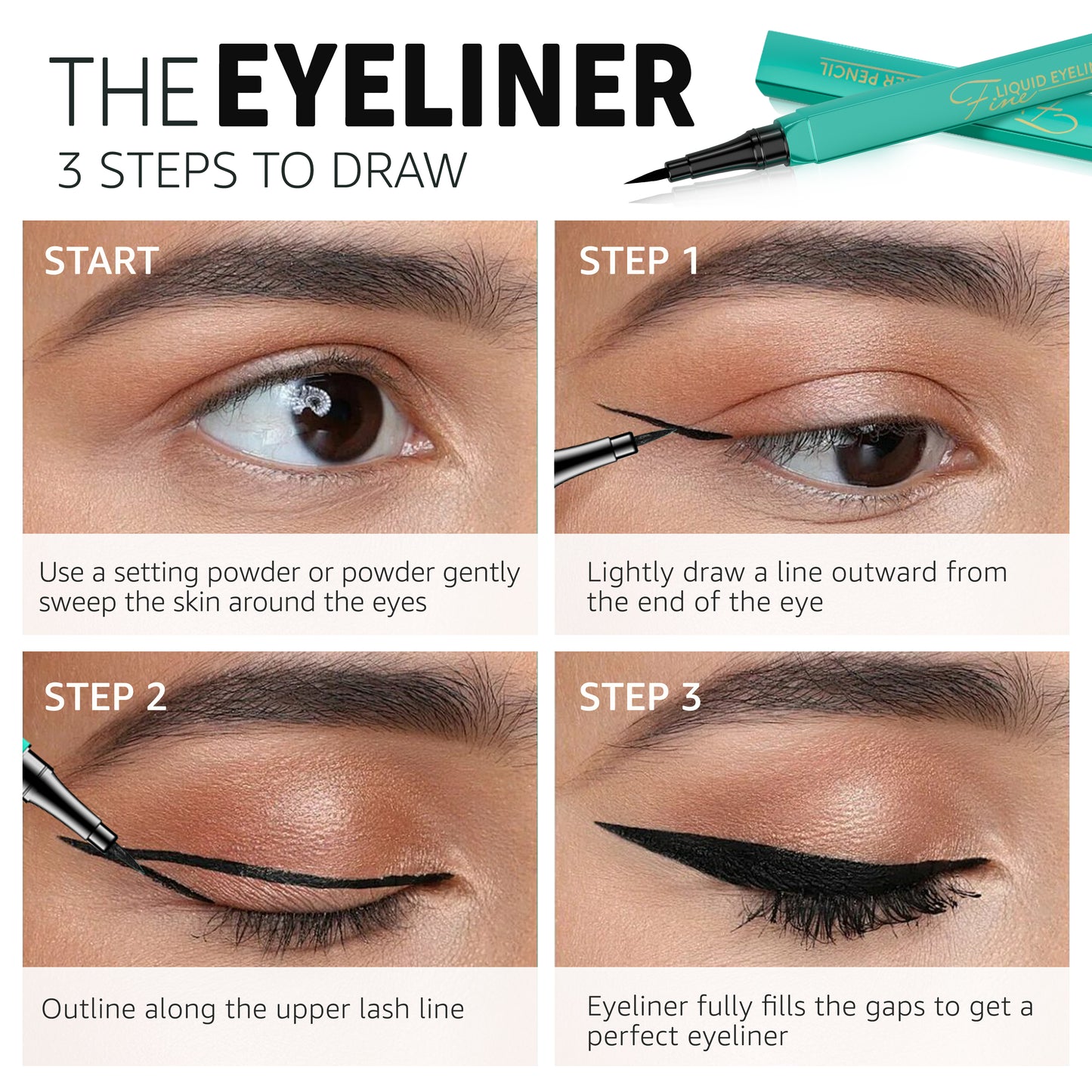 Liquid Eyeliner, Long-Lasting & Waterproof Eyeliner Pen, Glides on Smoothly, Quick Drying, Cruelty-Free & Vegan, Super Slim Precise All Day for Women (Black)