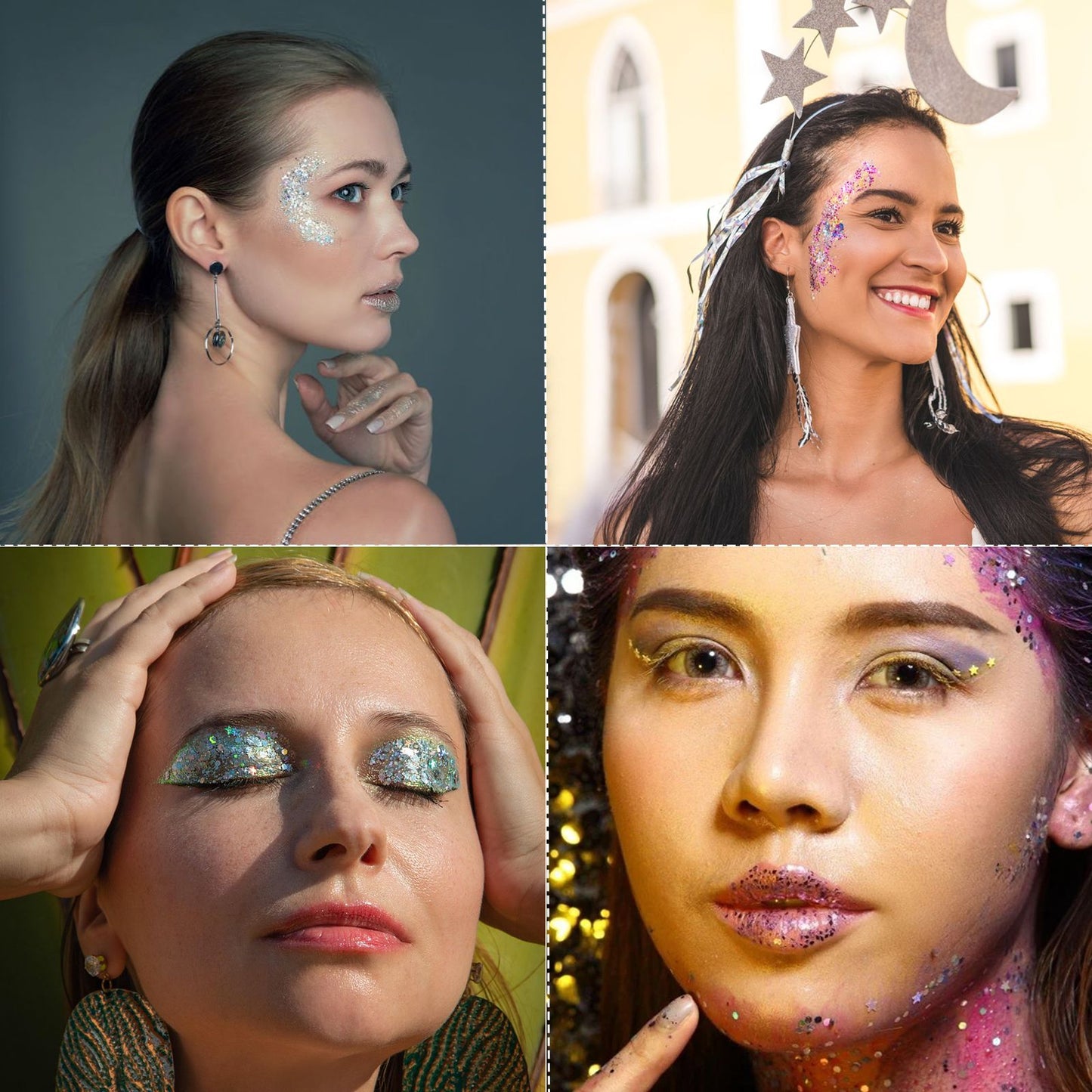 Body Face Glitter Makeup - Womens Halloween Costume Sparkly Chunky Hair Glitter, Mermaid Birthday Decorations Rave Outfits for Kids