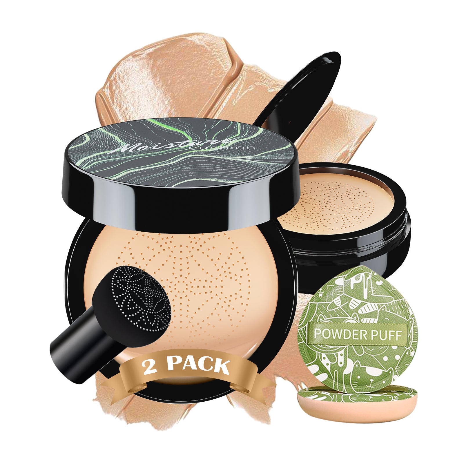 Mushroom Head Air Cushion CC Cream with Power Puff, Foundation Full Coverage Moisturizing Oil Control Waterproof Long-Lasting Even Skin Tone Natural Cream Foundation for Mature Skin