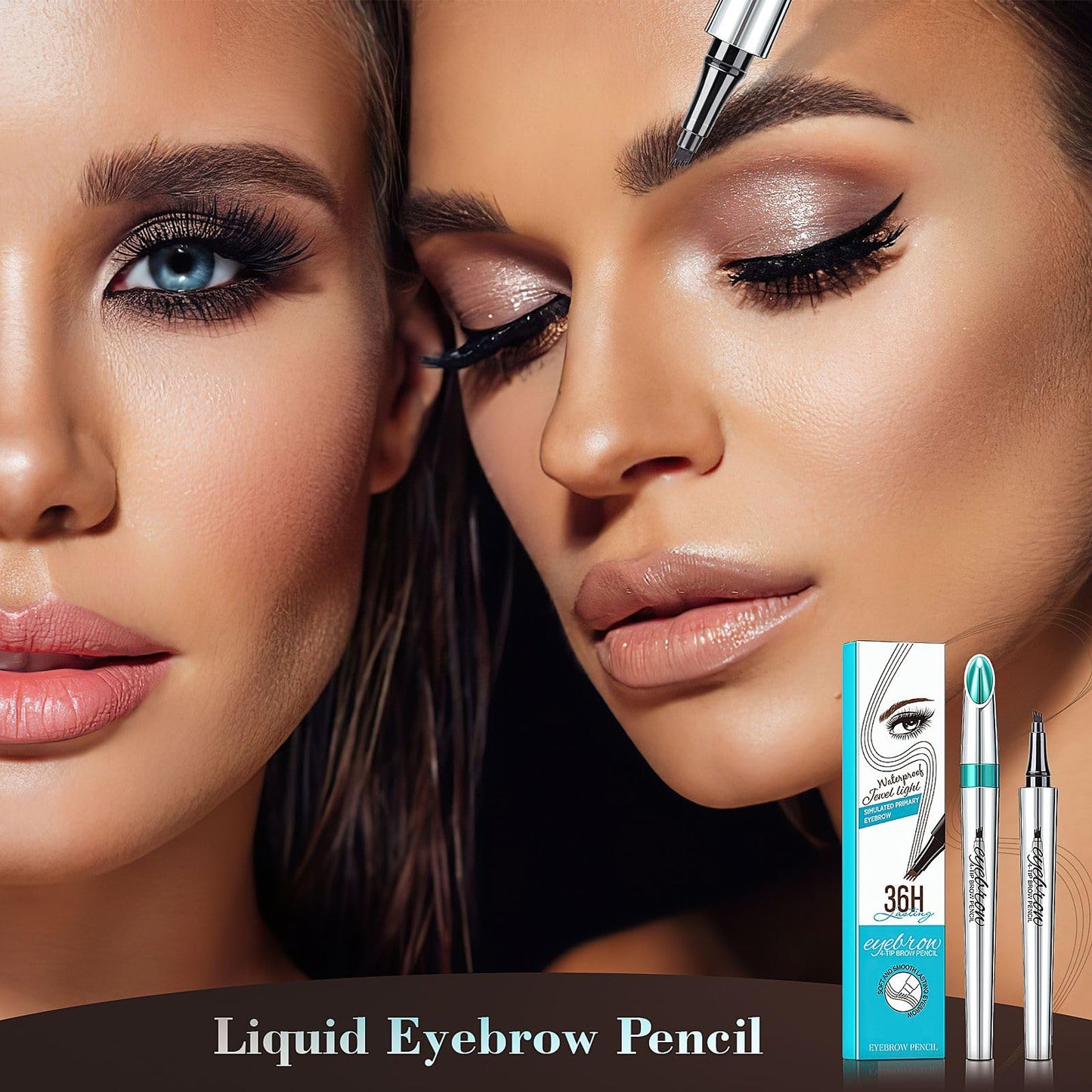 Eyebrow Pencils for Women - Eyebrow Gel with Microblading 4-Fork-Tip,  Lift & Snatch Eyebrow Pen, Eyebrow Marker Long-Lasting Waterproof & Smudge-Proof Natural Hair Like Brows