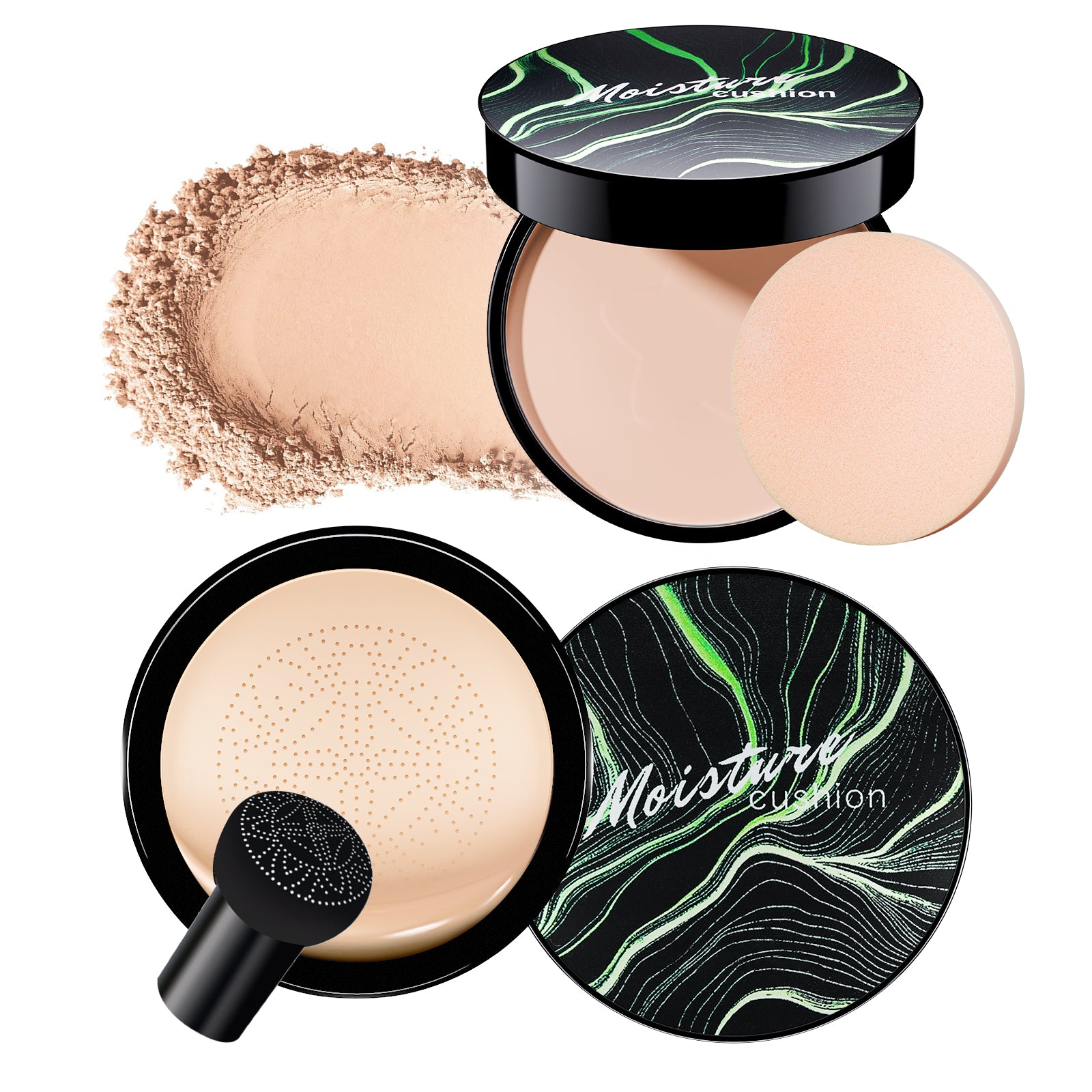 Mushroom Head Air Cushion CC Cream with Setting Powder Makeup Set, Blurs Fine Lines & Imperfections, Controls Shine & Smooths Complexion, Even Skin Tone for All Skin Types for Women (Natural)