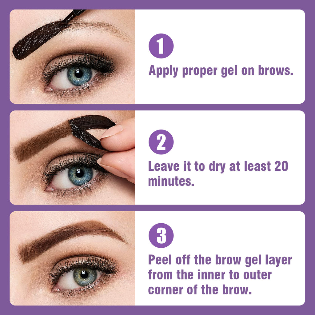 Peel Off Eyebrow Gel - Easy Peel Off Eyebrow Brow Tattoo Makeup, No Smudge, Waterproof and Easy to Color, Create Fuller & Defined Brows Makeup for Woman & Girls