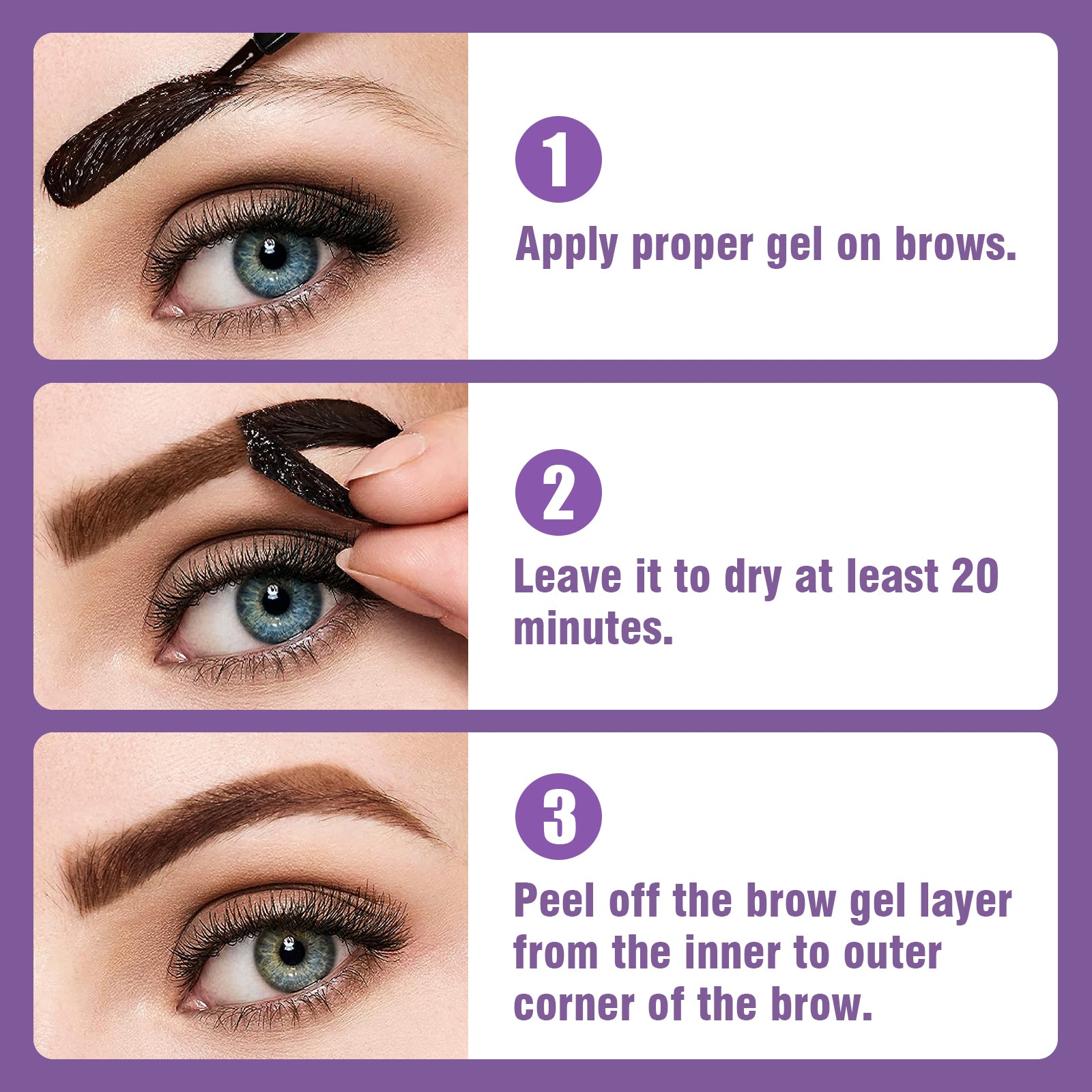 Peel Off Eyebrow Gel - Easy Peel Off Eyebrow Brow Tattoo Makeup, No Smudge, Waterproof and Easy to Color, Create Fuller & Defined Brows Makeup for Woman & Girls