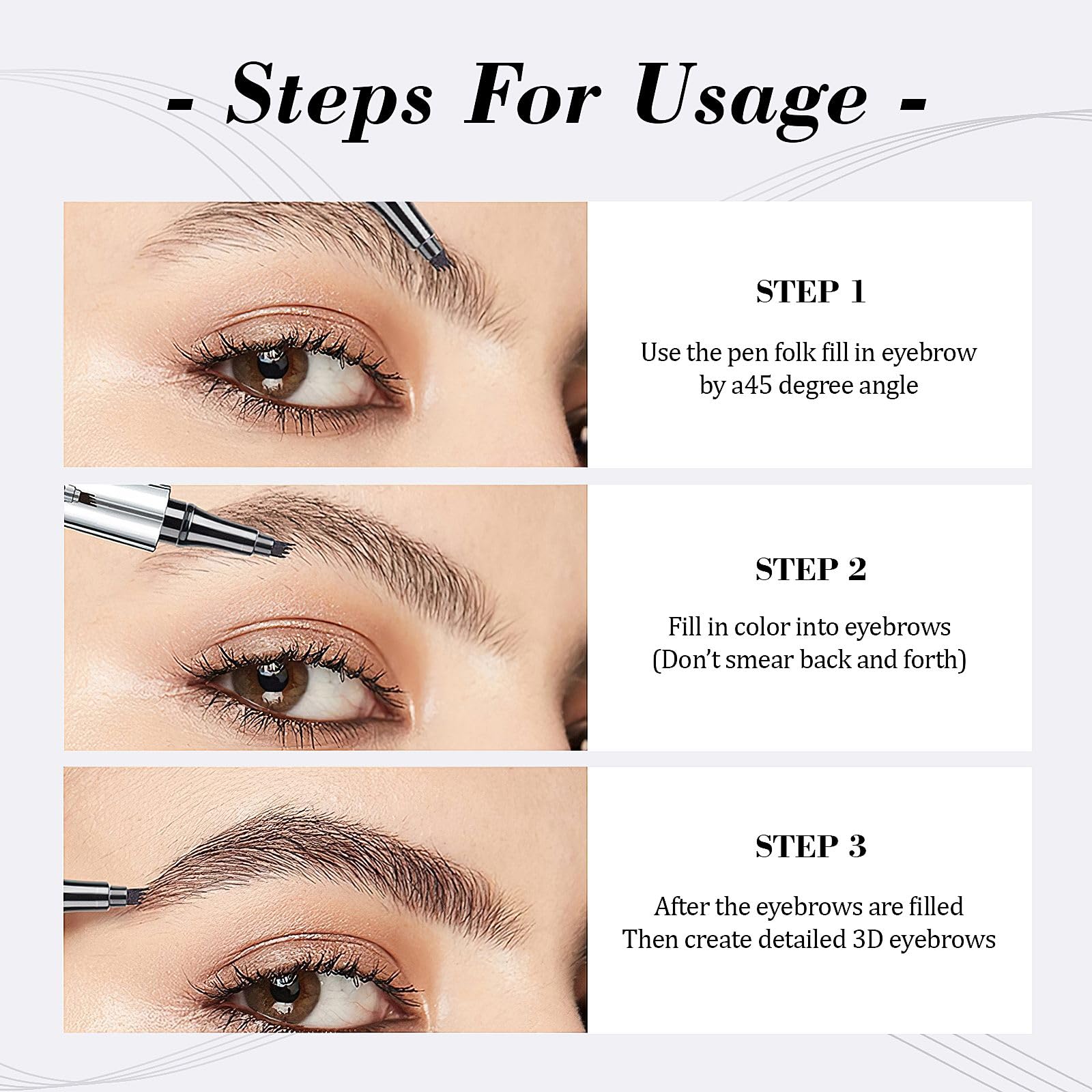 Eyebrow Pencils for Women - Eyebrow Gel with Microblading 4-Fork-Tip,  Lift & Snatch Eyebrow Pen, Eyebrow Marker Long-Lasting Waterproof & Smudge-Proof Natural Hair Like Brows