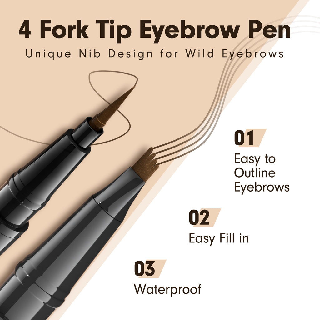 Eyebrow Pencils for Women 2-in-1 Dual-Ended, Microblading Eyebrow Pen 4-Fork-Tip & Precise Brush-Tip, Brow Pen Long-Lasting Waterproof & Smudge-Proof Natural Hair Like Brows