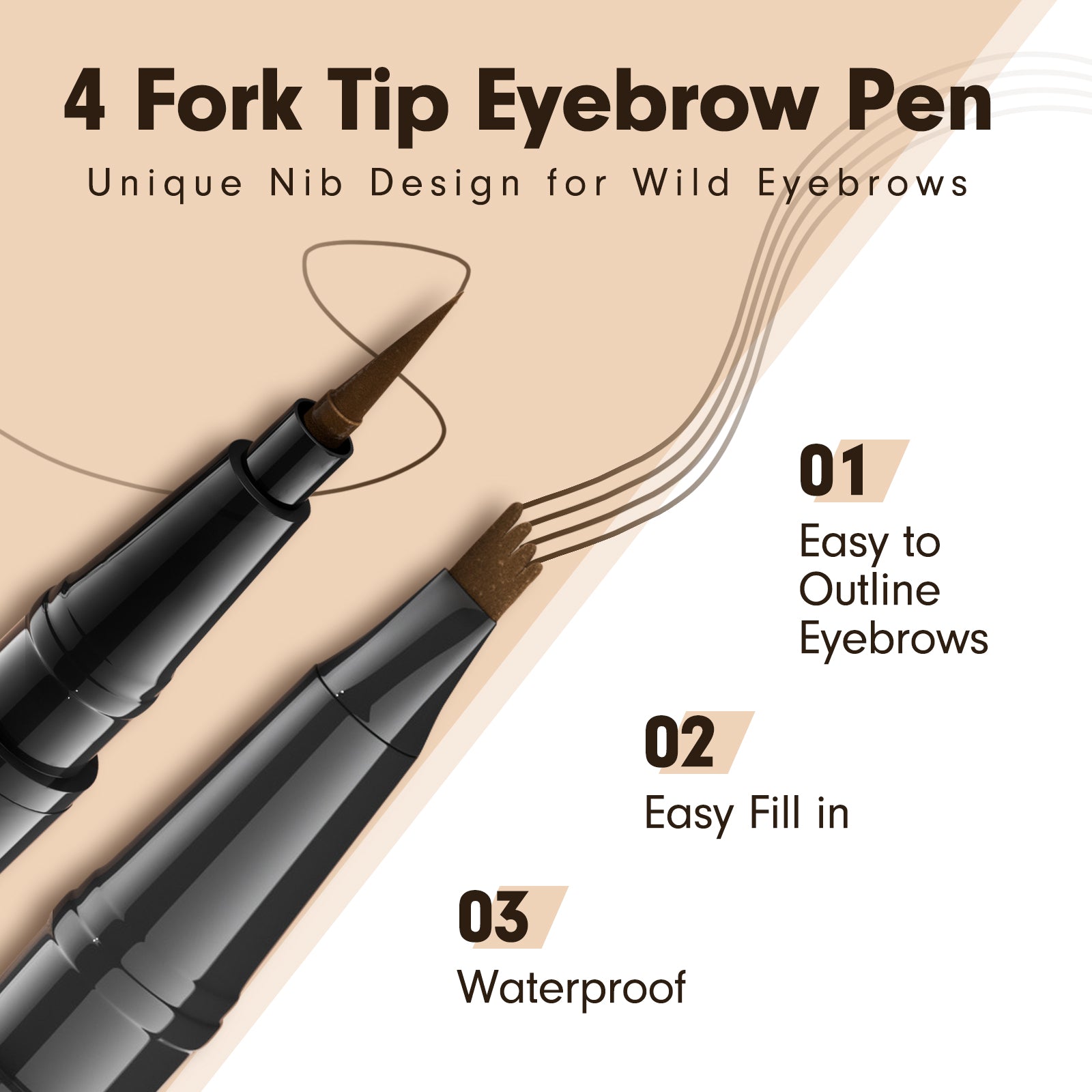Eyebrow Pencils for Women 2-in-1 Dual-Ended, Microblading Eyebrow Pen 4-Fork-Tip & Precise Brush-Tip, Brow Pen Long-Lasting Waterproof & Smudge-Proof Natural Hair Like Brows