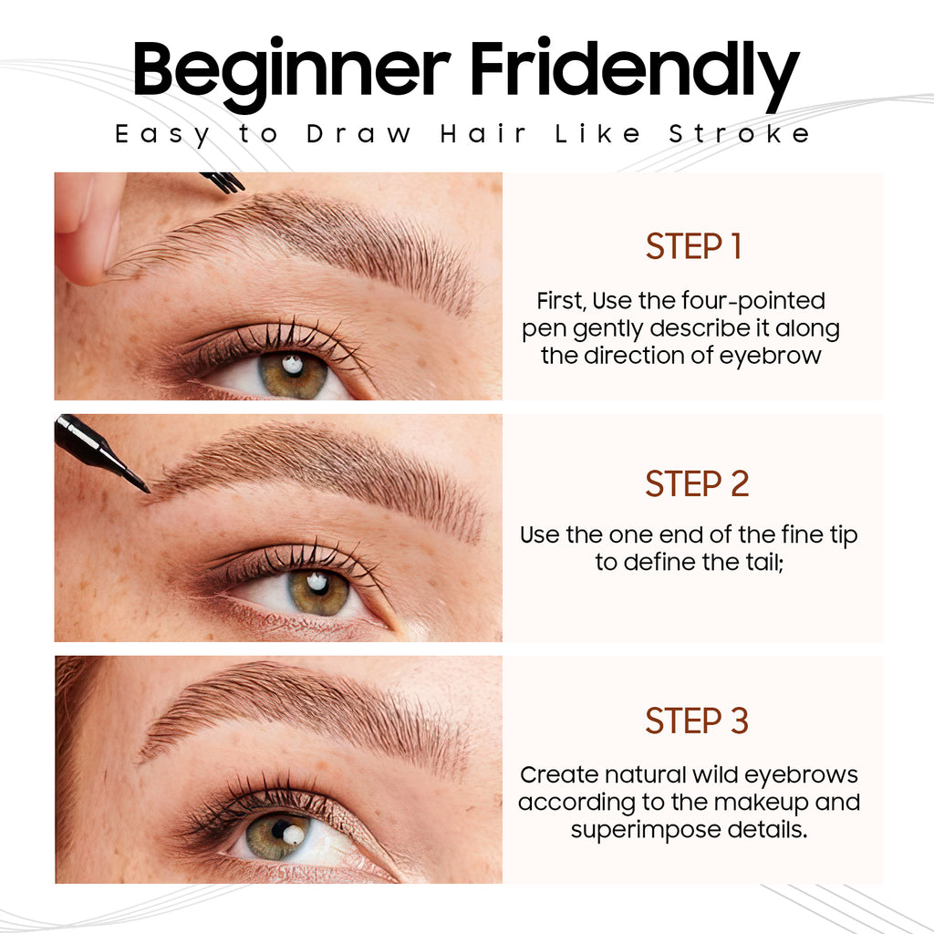 Eyebrow Pencils for Women 2-in-1 Dual-Ended, Microblading Eyebrow Pen 4-Fork-Tip & Precise Brush-Tip, Brow Pen Long-Lasting Waterproof & Smudge-Proof Natural Hair Like Brows