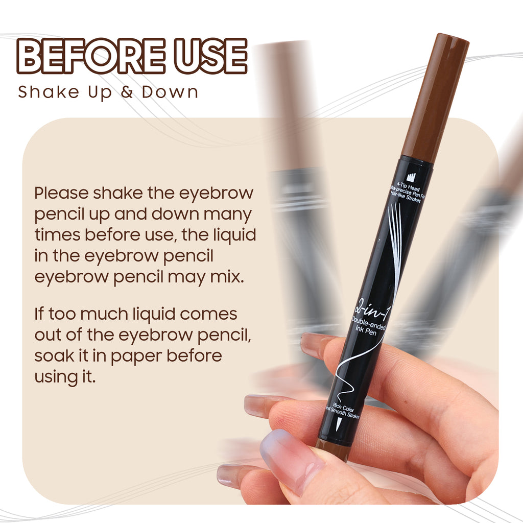 Eyebrow Pencils for Women 2-in-1 Dual-Ended, Microblading Eyebrow Pen 4-Fork-Tip & Precise Brush-Tip, Brow Pen Long-Lasting Waterproof & Smudge-Proof Natural Hair Like Brows