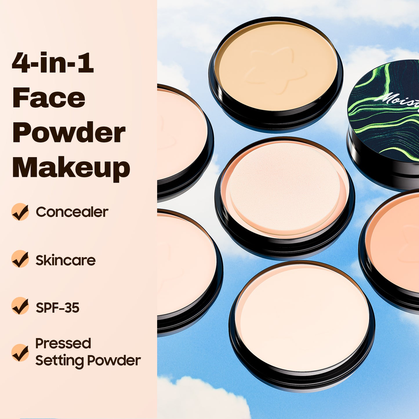 Mushroom Head Air Cushion CC Cream with Setting Powder Makeup Set, Blurs Fine Lines & Imperfections, Controls Shine & Smooths Complexion, Even Skin Tone for All Skin Types for Women (Natural)