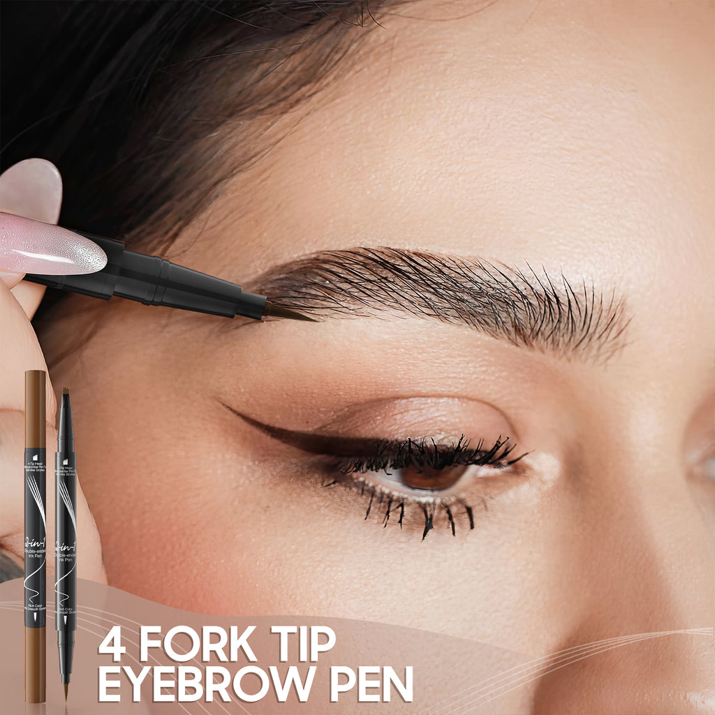 Eyebrow Pencils for Women 2-in-1 Dual-Ended, Microblading Eyebrow Pen 4-Fork-Tip & Precise Brush-Tip, Brow Pen Long-Lasting Waterproof & Smudge-Proof Natural Hair Like Brows