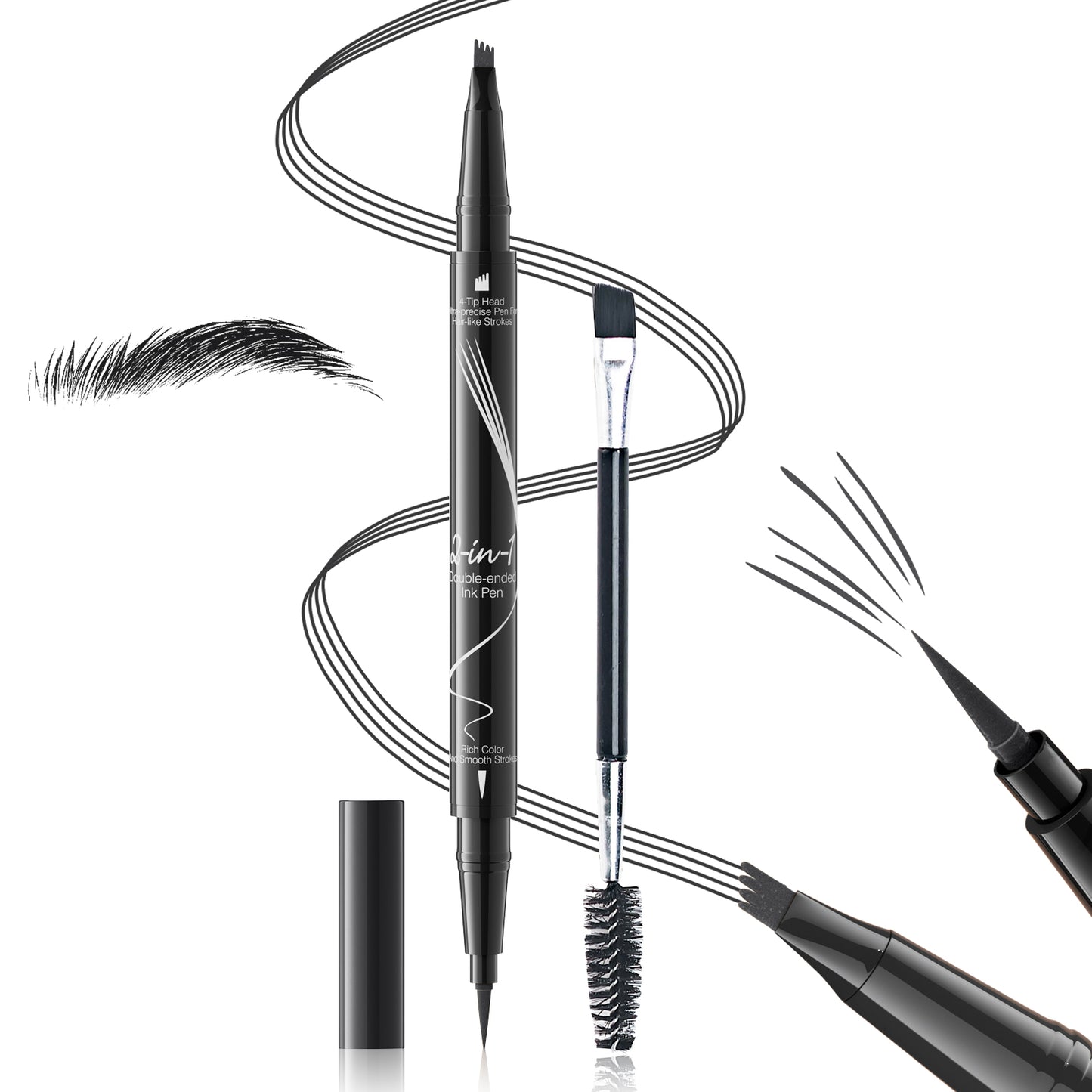 Eyebrow Pencils for Women 2-in-1 Dual-Ended, Microblading Eyebrow Pen 4-Fork-Tip & Precise Brush-Tip, Brow Pen Long-Lasting Waterproof & Smudge-Proof Natural Hair Like Brows