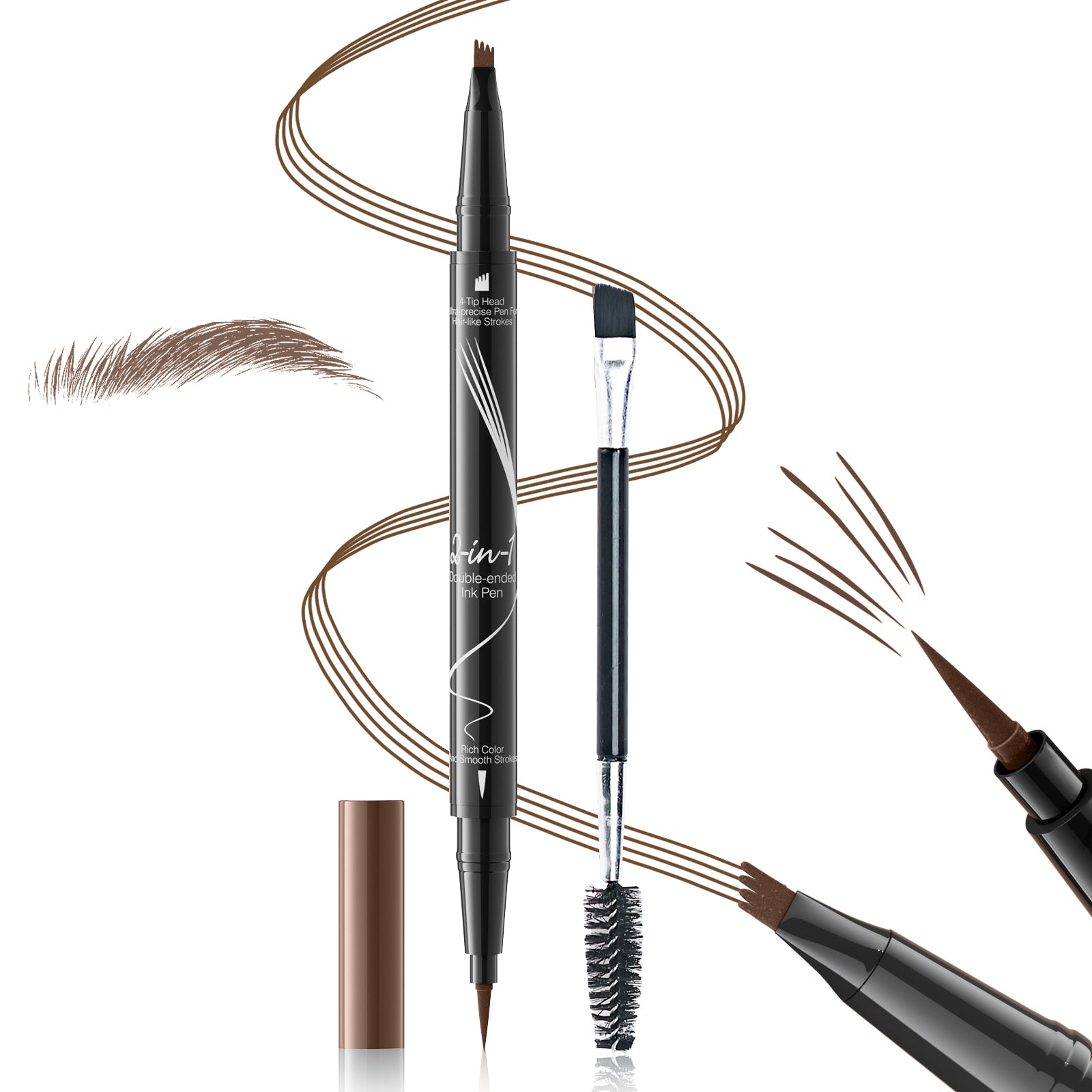 Eyebrow Pencils for Women 2-in-1 Dual-Ended, Microblading Eyebrow Pen 4-Fork-Tip & Precise Brush-Tip, Brow Pen Long-Lasting Waterproof & Smudge-Proof Natural Hair Like Brows