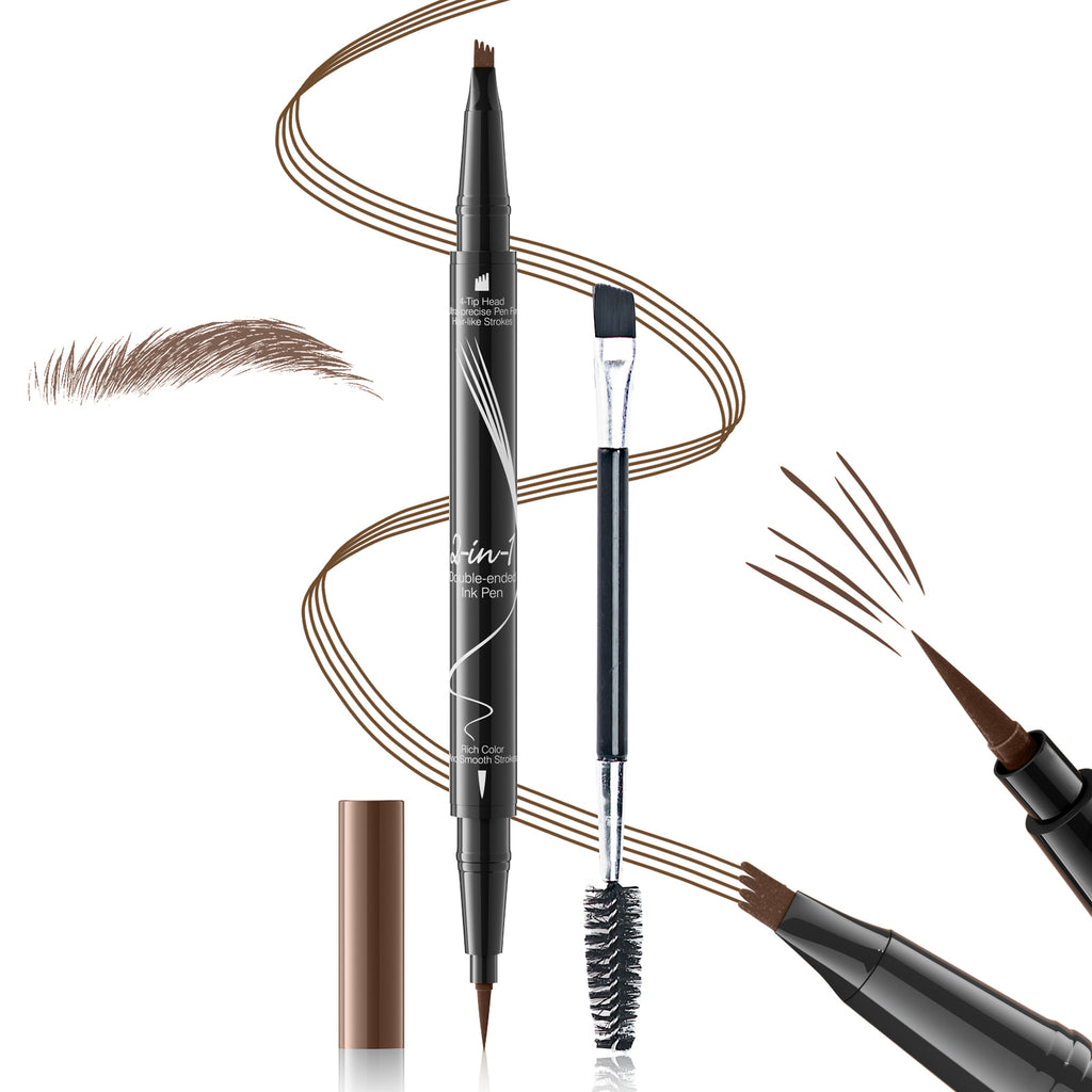 Eyebrow Pencils for Women 2-in-1 Dual-Ended, Microblading Eyebrow Pen 4-Fork-Tip & Precise Brush-Tip, Brow Pen Long-Lasting Waterproof & Smudge-Proof Natural Hair Like Brows