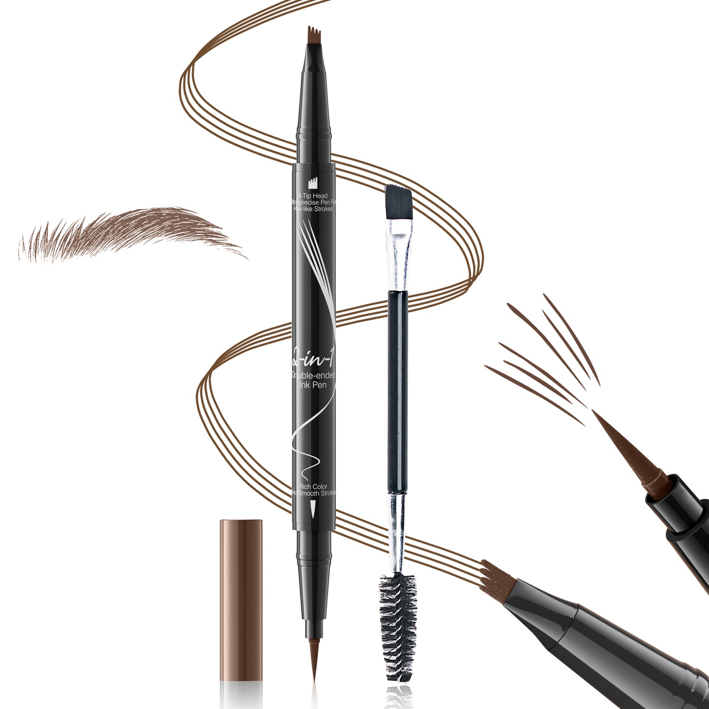 Eyebrow Pencils for Women 2-in-1 Dual-Ended, Microblading Eyebrow Pen 4-Fork-Tip & Precise Brush-Tip, Brow Pen Long-Lasting Waterproof & Smudge-Proof Natural Hair Like Brows