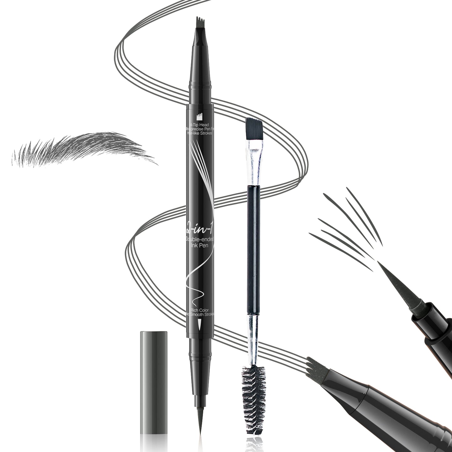 Eyebrow Pencils for Women 2-in-1 Dual-Ended, Microblading Eyebrow Pen 4-Fork-Tip & Precise Brush-Tip, Brow Pen Long-Lasting Waterproof & Smudge-Proof Natural Hair Like Brows