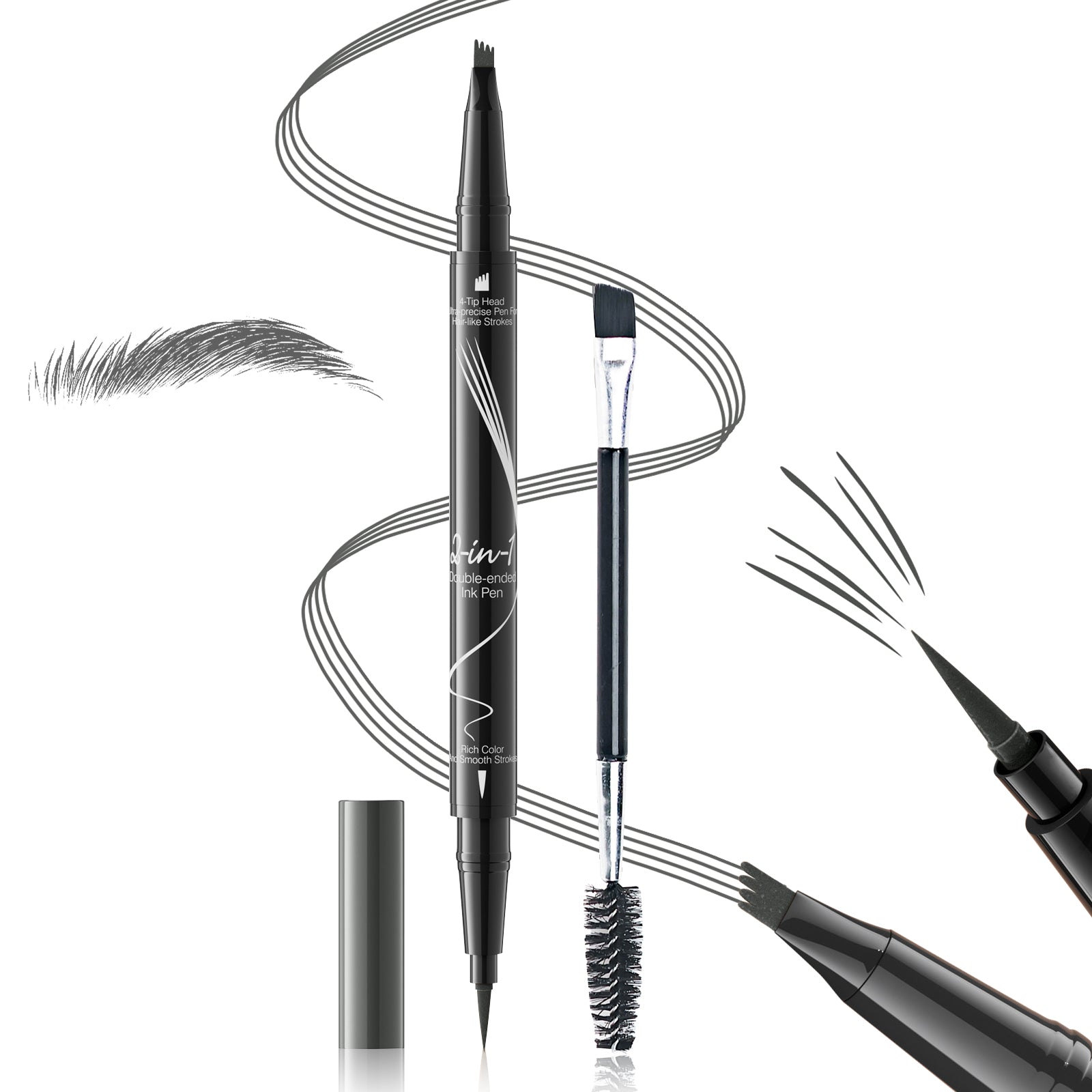 Eyebrow Pencils for Women 2-in-1 Dual-Ended, Microblading Eyebrow Pen 4-Fork-Tip & Precise Brush-Tip, Brow Pen Long-Lasting Waterproof & Smudge-Proof Natural Hair Like Brows