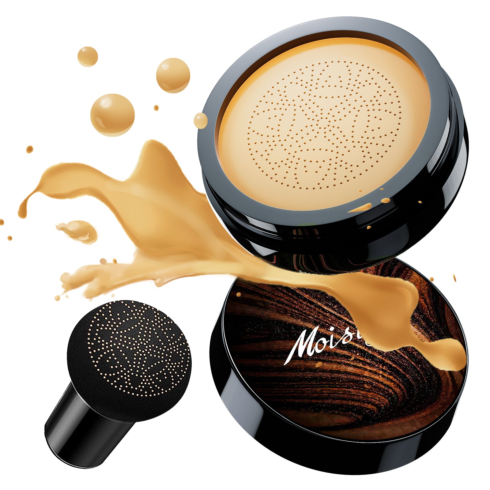 Mushroom Head Air Cushion CC Cream Foundation Gold Packaging Moisturizing Long Lasting Matte Concealer Light Weight Smoothly Makeup Base Liquid Foundation ((Buff Beige, 3.21 Ounce (Pack of 1))